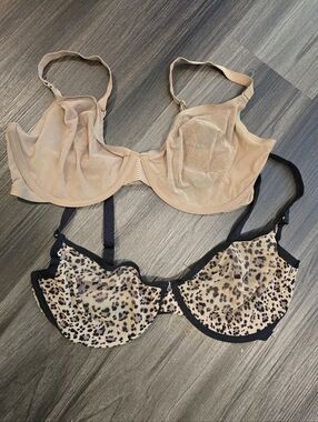 Set Of 2 CUUP "The Plunge - Mesh" Bras, Leopard and Taupe, Size 38-G